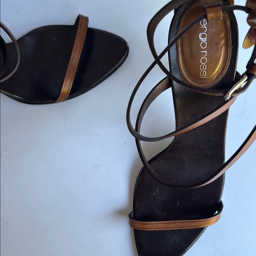 Sergio Rossi Black and Brown Sandals with Elegant Straps